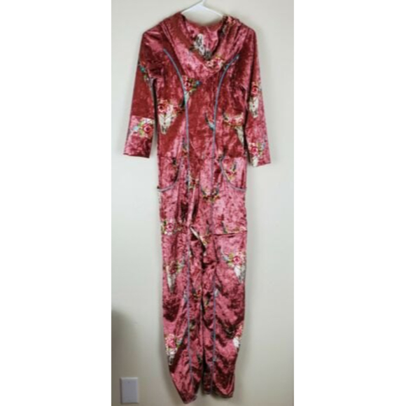 Autumn Teneyl Angel Pink Floral Jumpsuit Velour Sustainable Organic size Small - Picture 2 of 13